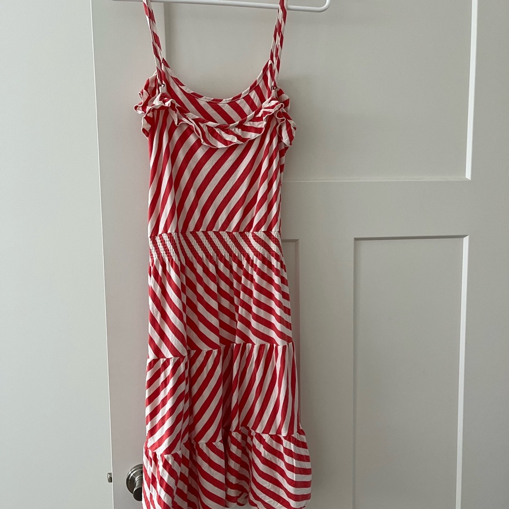 Tommy Hilfiger orange stripe spaghetti strap sundress. Soft cotton ruffle neck M